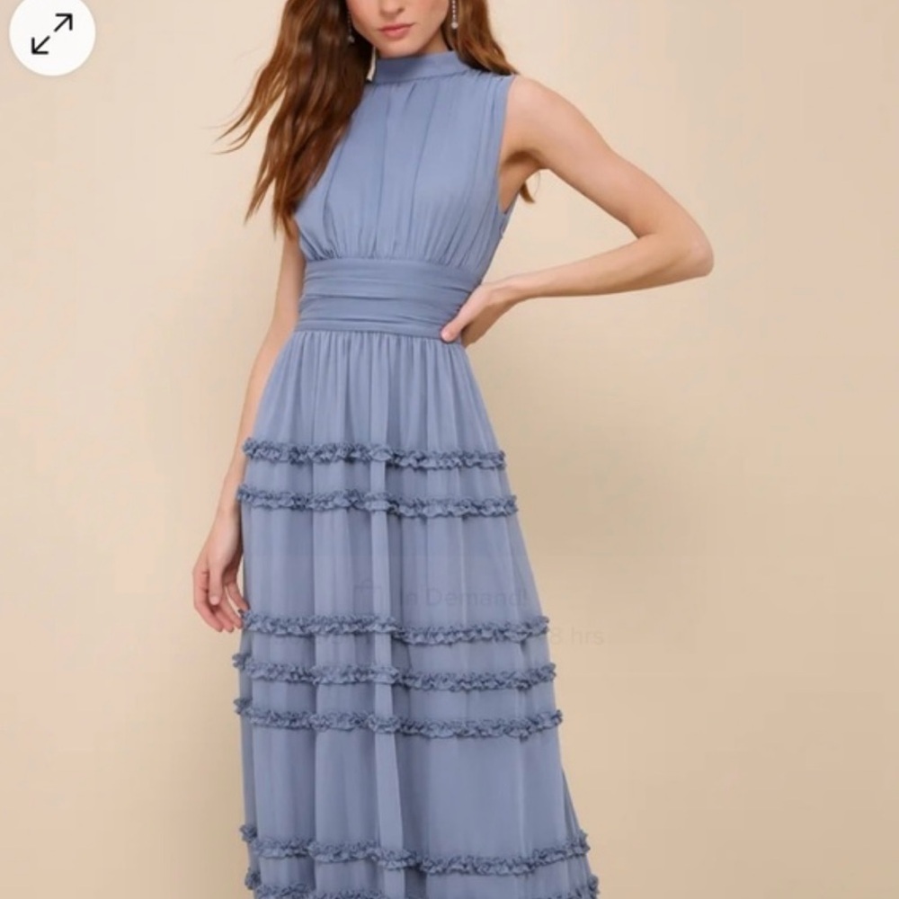 Lulu's Dusty Blue Tiered Maxi Dress - Picture 3 of 11